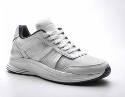 Plain white sneakers with minimalist design isolated on white background photo