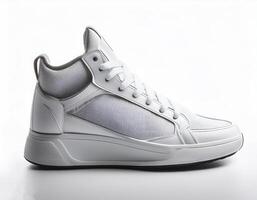 Plain white sneakers with minimalist design isolated on white background photo
