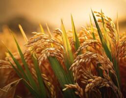 Rice in the field on an earthy brown background, emphasizing the natural and organic elements photo