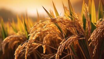 Rice in the field on an earthy brown background, emphasizing the natural and organic elements photo