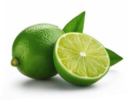 Fresh green lime with slices on the side, creating a fresh and bright look. photo
