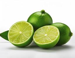 Fresh green lime with slices on the side, creating a fresh and bright look. photo
