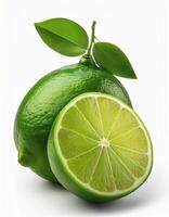 Fresh green lime with slices on the side, creating a fresh and bright look. photo