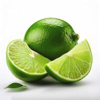 Fresh green lime with slices on the side, creating a fresh and bright look. photo