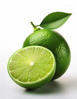 Fresh green lime with slices on the side, creating a fresh and bright look. photo