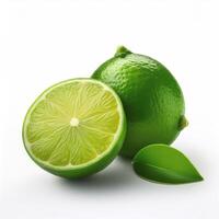 Fresh green lime with slices on the side, creating a fresh and bright look. photo