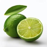 Fresh green lime with slices on the side, creating a fresh and bright look. photo