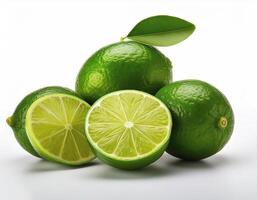 Fresh green lime with slices on the side, creating a fresh and bright look. photo