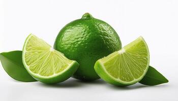 Fresh green lime with slices on the side, creating a fresh and bright look. photo