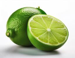 Fresh green lime with slices on the side, creating a fresh and bright look. photo