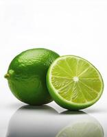 Fresh green lime with slices on the side, creating a fresh and bright look. photo