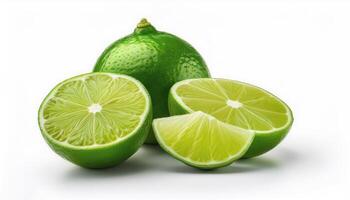 Fresh green lime with slices on the side, creating a fresh and bright look. photo
