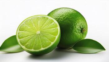 Fresh green lime with slices on the side, creating a fresh and bright look. photo
