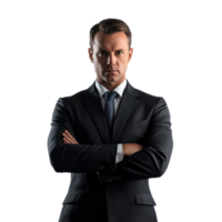 Public administrator posing confidently in a business suit on transparent background png