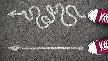Hard Or Easy Way With Directional Arrows Pointing Two Directions Meaning Difficult And Simple Strategy photo