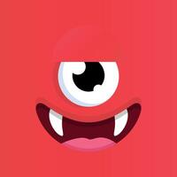 Cute cartoon one eyed monster face background. Funny monster face in childish style on red background vector