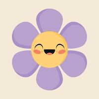 Cute cartoon daisy flower character in childish style is smiling. Happy flower icon in flat design vector