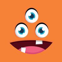 Cute cartoon three eyed monster face background. Funny monster face in childish style on orange background vector