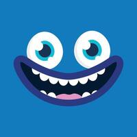 Cute cartoon monster face background. Funny monster face in childish style on blue background vector