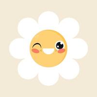 Cute cartoon daisy flower character in childish style is winking. Happy flower icon in flat design vector