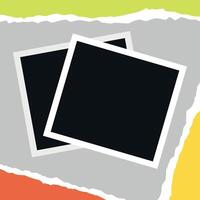 Photo frames on cut and torn paper background. Blank instant photos vector