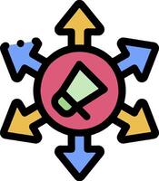 A colorful arrow pointing to a megaphone vector