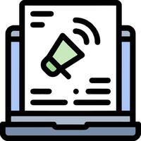 A laptop with a paper document and a megaphone icon vector
