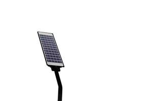 Mini solar panel or photovoltaic on white backgound. Concept using green and clean energy for environment. Renewable energy, Natural power from sunlight to generate electricity. photo