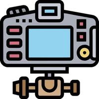 A camera with a lens and a tripod on it vector