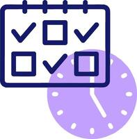 A calendar and a clock icon with a check mark vector