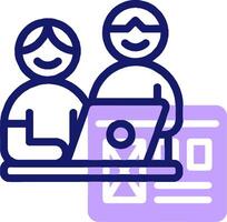 Two people are sitting at a table with a laptop vector