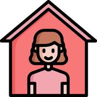 A woman is standing in front of a pink house vector