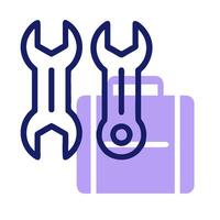 A purple and white icon with two wrenches and a briefcase vector