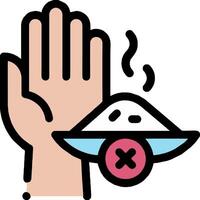 A hand with a bowl of food and a sign that says stop vector