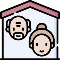An elderly couple in a house with a sign that says home vector