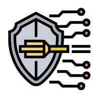 A shield with a key on it and a circuit board vector