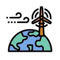 Wind turbine on earth with globe and windmill illustration vector