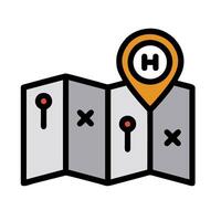 A map with a pin pointing to a hotel vector