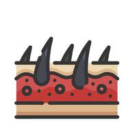 A piece of cake with black and red frosting vector