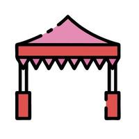 A pink tent with a red roof on a white background vector
