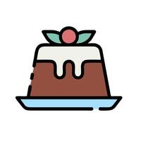 A pudding with a cherry on top is shown on a plate vector