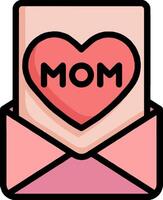 A pink envelope with a heart on it and the word mom vector