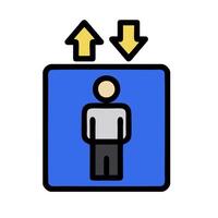 A man is standing in front of a blue box with an arrow pointing up vector
