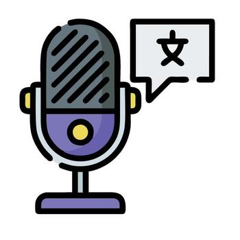 A microphone with a speech bubble and an asian language vector