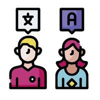 Two people with different colored icons on a white background vector
