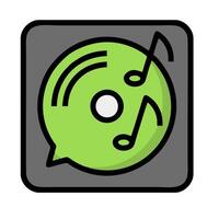 A green disc with a music note and a speech bubble vector