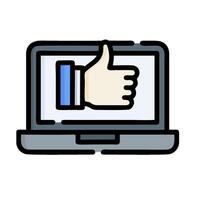 A laptop with a thumb up icon on it vector