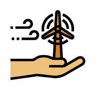 A hand holding a wind turbine in front of a white background vector