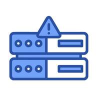 A blue icon of a server with a warning sign vector