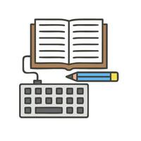 An open book and a keyboard with a pencil vector
